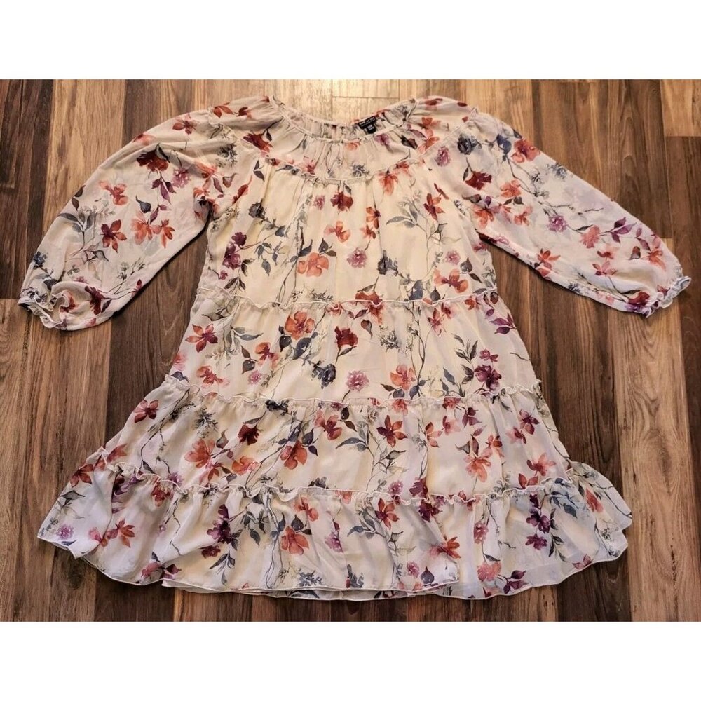 Kate & Lily Beige Burgundy Floral Chiffon Tiered A Line Babydoll Dress Sz 20w